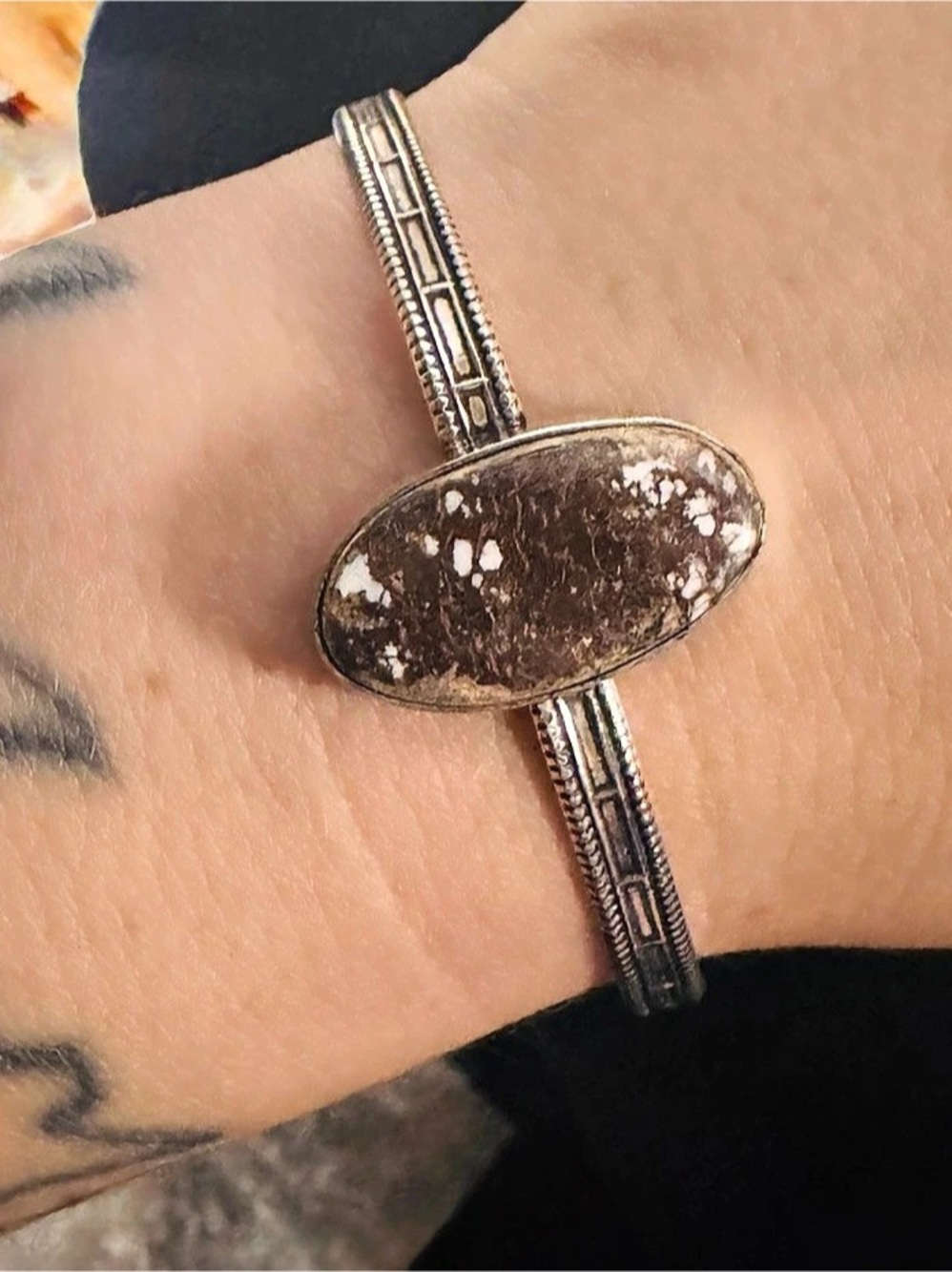 Sterling silver cuff with white buffalo stone